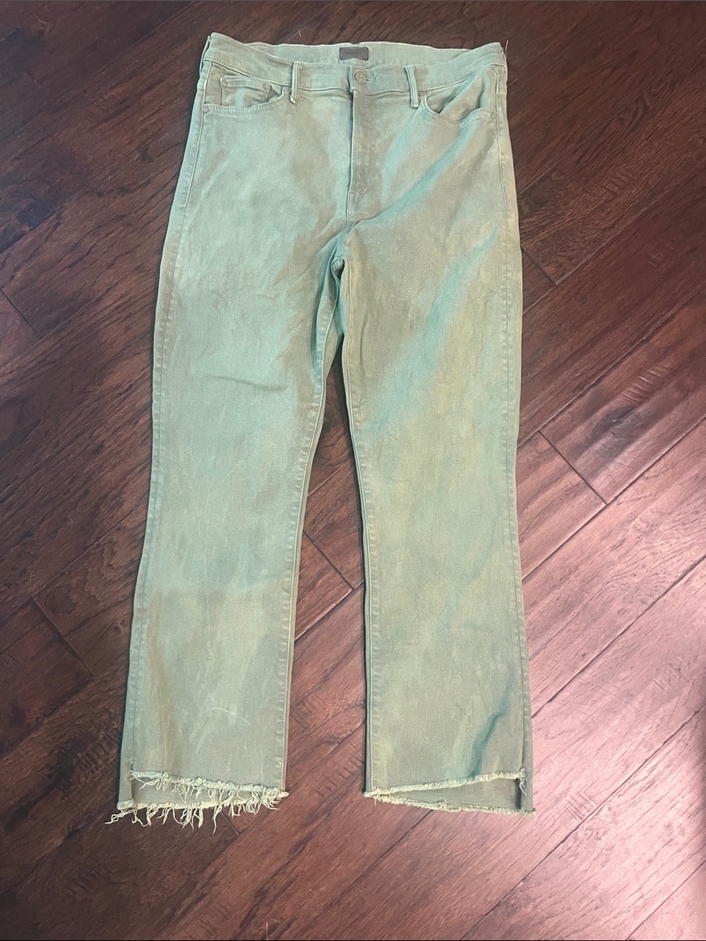 MOTHER Olive Green the Insider Crop Step Fray Denim Jeans 33 GUC